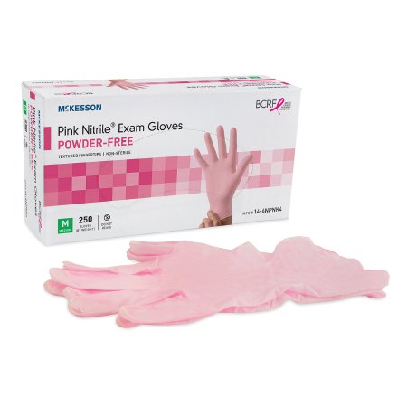 Picture of Exam Glove McKesson Pink Nitrile® Large NonSterile Nitrile Standard Cuff Length Textured Fingertips Pink Not Chemo Approved14-6NPNK6