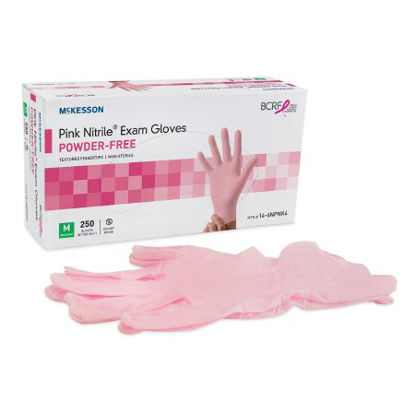 Picture of Exam Glove McKesson Pink Nitrile® Large NonSterile Nitrile Standard Cuff Length Textured Fingertips Pink Not Chemo Approved14-6NPNK6