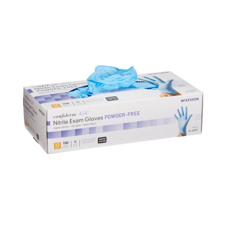Picture of Exam Glove McKesson Confiderm® 4.5C X-Small NonSterile Nitrile Standard Cuff Length Textured Fingertips Blue Chemo Tested14-652C