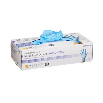 Picture of Exam Glove McKesson Confiderm® 4.5C X-Small NonSterile Nitrile Standard Cuff Length Textured Fingertips Blue Chemo Tested14-652C