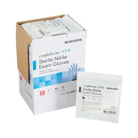 Picture of Exam Glove McKesson Confiderm® STR Small Sterile Pair Nitrile Standard Cuff Length Textured Fingertips Blue Not Chemo Approved14-6NSTR2