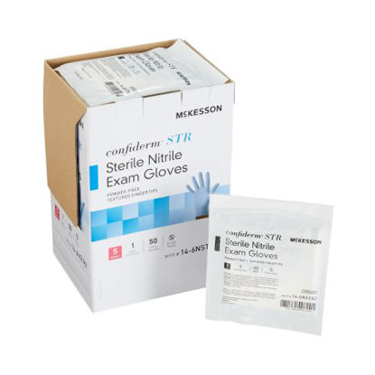 Picture of Exam Glove McKesson Confiderm® STR Small Sterile Pair Nitrile Standard Cuff Length Textured Fingertips Blue Not Chemo Approved14-6NSTR2