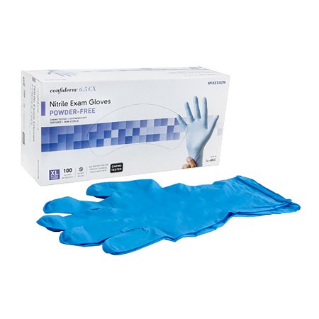 Picture of Exam Glove McKesson Confiderm® 6.5CX X-Large NonSterile Nitrile Extended Cuff Length Textured Fingertips Blue Chemo Tested14-680C