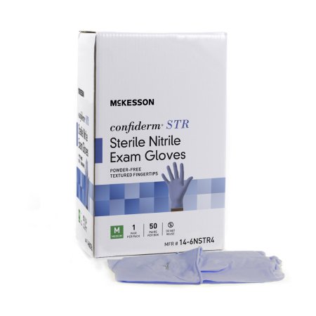 Picture of Exam Glove McKesson Confiderm® STR X-Large Sterile Pair Nitrile Standard Cuff Length Textured Fingertips Blue Not Chemo Approved14-6NSTR8
