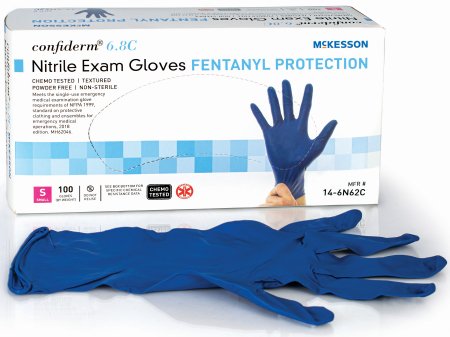 Picture of Exam Glove McKesson Confiderm® 6.8C Small NonSterile Nitrile Standard Cuff Length Blue Chemo Tested14-6N62C