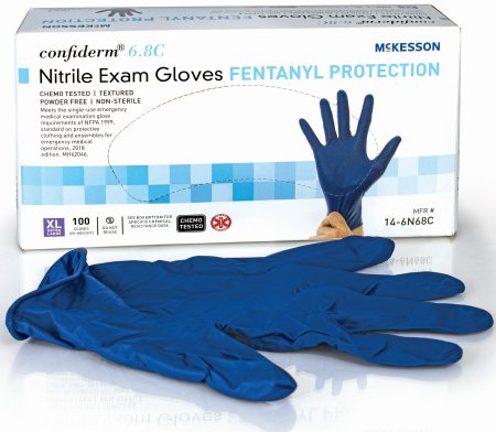 Picture of Exam Glove McKesson Confiderm® 6.8C X-Large NonSterile Nitrile Standard Cuff Length Blue Chemo Tested14-6N68C