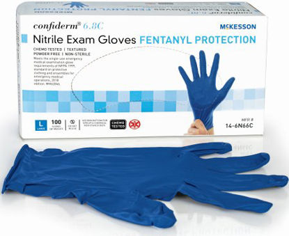 Picture of Exam Glove McKesson Confiderm® 6.8C Large NonSterile Nitrile Standard Cuff Length Blue Chemo Tested14-6N66C