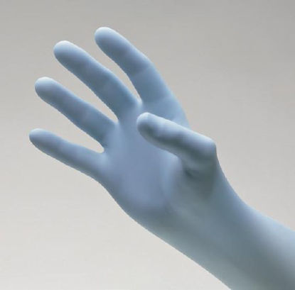 Picture of Exam Glove NitriDerm® Ultra Blue Small NonSterile Nitrile Standard Cuff Length Fully Textured Light Blue Chemo Tested157100