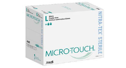 Picture of Exam Glove Micro-Touch® Small Sterile Single Nitrile Extended Cuff Length Textured Fingertips Blue Chemo Tested6034251