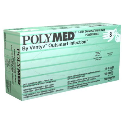 Picture of Exam Glove Polymed® Small NonSterile Latex Standard Cuff Length Fully Textured Ivory Not Chemo ApprovedPM102