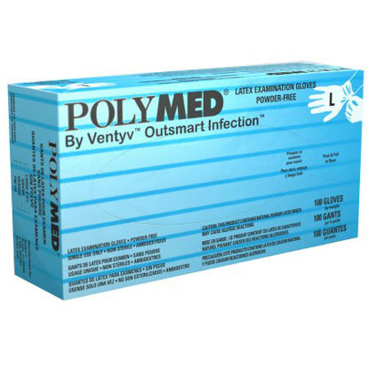 Picture of Exam Glove Polymed® Large NonSterile Latex Standard Cuff Length Fully Textured Ivory Not Chemo ApprovedPM104