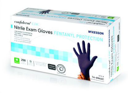 Picture of Exam Glove McKesson Confiderm® LDC Medium NonSterile Nitrile Standard Cuff Length Fully Textured Blue Chemo Tested14-6N44C