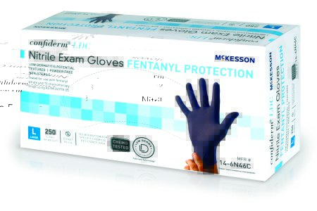 Picture of Exam Glove McKesson Confiderm® LDC Large NonSterile Nitrile Standard Cuff Length Fully Textured Blue Chemo Tested14-6N46C