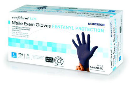 Picture of Exam Glove McKesson Confiderm® LDC Large NonSterile Nitrile Standard Cuff Length Fully Textured Blue Chemo Tested14-6N46C