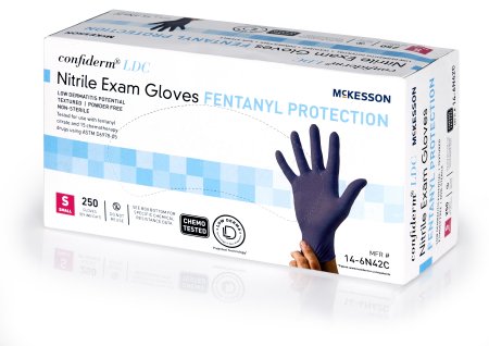 Picture of Exam Glove McKesson Confiderm® LDC Small NonSterile Nitrile Standard Cuff Length Fully Textured Blue Chemo Tested14-6N42C