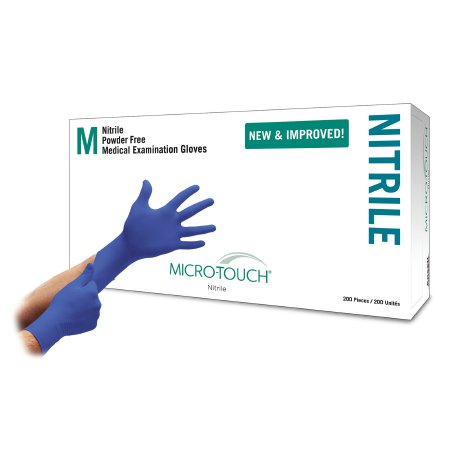 Picture of Exam Glove Micro-Touch® Nitrile Medium NonSterile Nitrile Standard Cuff Length Textured Fingertips Blue Chemo Tested6034302
