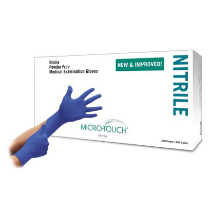 Picture of Exam Glove Micro-Touch® Nitrile Small NonSterile Nitrile Standard Cuff Length Textured Fingertips Blue Chemo Tested6034301
