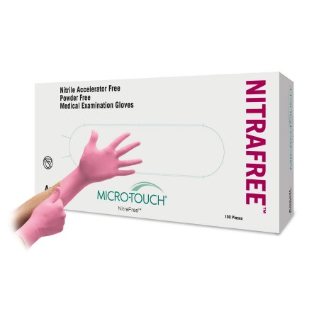 Picture of Exam Glove Micro-Touch® NitraFree™ Large NonSterile Nitrile Standard Cuff Length Textured Fingertips Pink Chemo Tested6034513