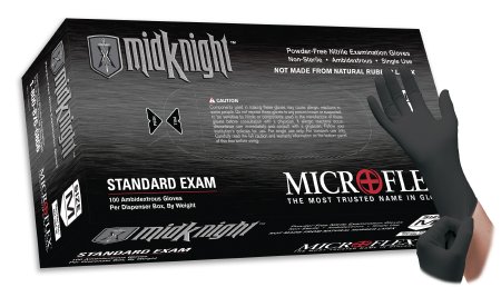 Picture of Exam Glove Midknight™ 2X-Large NonSterile Nitrile Standard Cuff Length Fully Textured Black Not Chemo ApprovedMK-296-XXL