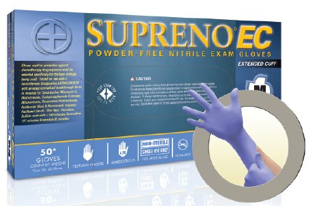 Picture of Exam Glove Supreno® EC 2X-Large NonSterile Nitrile Extended Cuff Length Textured Fingertips Blue Chemo TestedSEC-375-XXL
