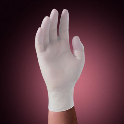 Picture of Exam Glove Halyard™ Medium NonSterile Vinyl Standard Cuff Length Smooth White Not Chemo Approved50032