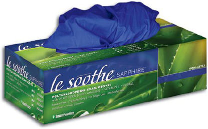 Picture of Exam Glove Le Soothe® Sapphire™ Medium NonSterile Polychloroprene Standard Cuff Length Fully Textured Sapphire Not Chemo Approved433468