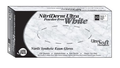 Picture of Exam Glove NitriDerm® Ultra White Large NonSterile Nitrile Standard Cuff Length Fully Textured White Not Chemo Approved167300