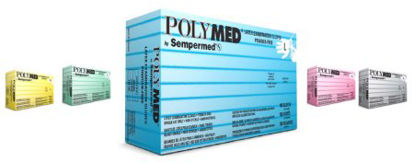 Picture of Exam Glove Polymed® X-Small NonSterile Latex Standard Cuff Length Fully Textured Ivory Not Chemo ApprovedPM101