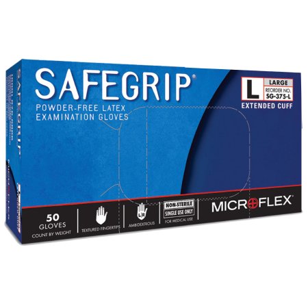 Picture of Exam Glove SafeGrip® Large NonSterile Latex Extended Cuff Length Textured Fingertips Blue Not Chemo ApprovedSG-375-L