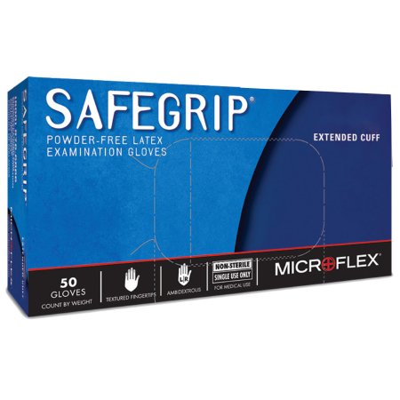 Picture of Exam Glove SafeGrip® Medium NonSterile Latex Extended Cuff Length Textured Fingertips Blue Not Chemo ApprovedSG-375-M