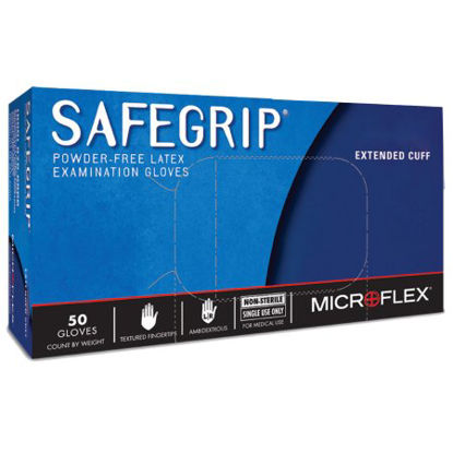 Picture of Exam Glove SafeGrip® Medium NonSterile Latex Extended Cuff Length Textured Fingertips Blue Not Chemo ApprovedSG-375-M
