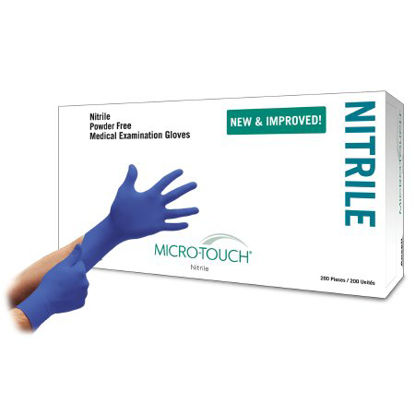 Picture of Exam Glove Micro-Touch® Nitrile Large NonSterile Nitrile Standard Cuff Length Textured Fingertips Blue Chemo Tested6034303