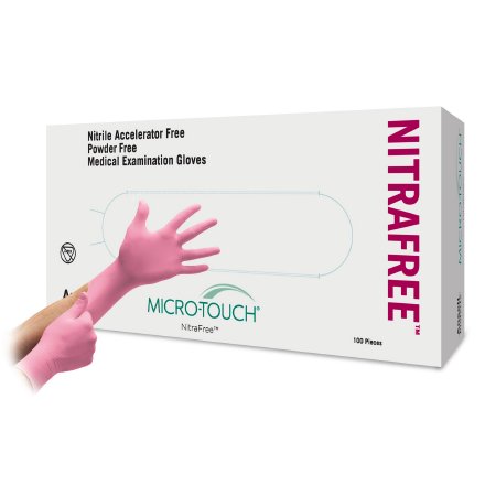Picture of Exam Glove Micro-Touch® NitraFree™ X-Small NonSterile Nitrile Standard Cuff Length Textured Fingertips Pink Chemo Tested6034510