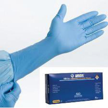 Picture of Exam Glove TidiShield® HiRisk™ X-Large NonSterile Nitrile Extended Cuff Length Fully Textured Blue Chemo Tested940004-1