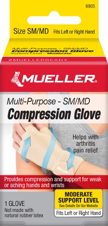 Picture of Compression Gloves Mueller® Compression & Support Gloves Fingerless Small / Medium Over-the-Wrist Ambidextrous Stretch Fabric6905