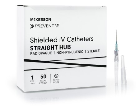 Picture of Peripheral IV Catheter McKesson Prevent® R 22 Gauge 1 Inch Button Retracting Safety Needle380223