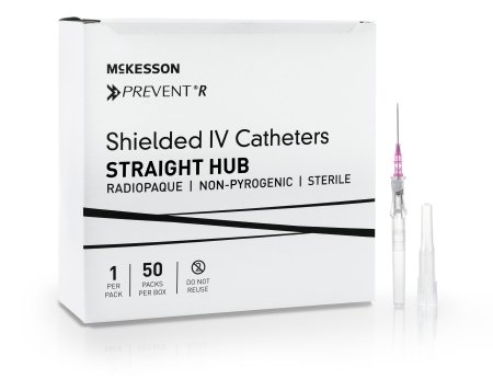 Picture of Peripheral IV Catheter McKesson Prevent® R 20 Gauge 1 Inch Button Retracting Safety Needle380233
