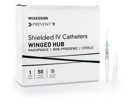 Picture of Peripheral IV Catheter McKesson Prevent® R 22 Gauge 1 Inch Button Retracting Safety Needle380323