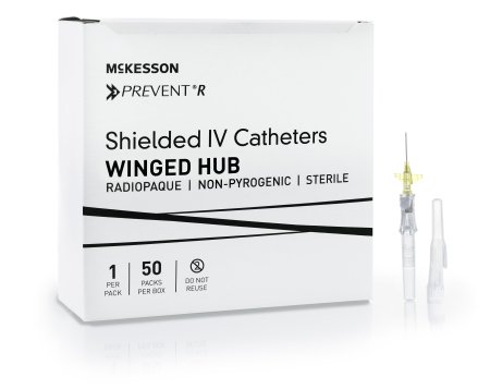 Picture of Peripheral IV Catheter McKesson Prevent® R 24 Gauge 0.75 Inch Button Retracting Safety Needle380312