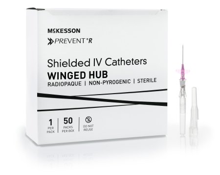 Picture of Peripheral IV Catheter McKesson Prevent® R 20 Gauge 1 Inch Button Retracting Safety Needle380333