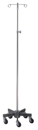Picture of Infusion Pump Stand Floor Stand McKesson 2-Hook 5-Leg, 3 Inch Rubber Wheel, Ball-Bearing Casters, 16 Inch Diameter Epoxy-Coated Steel Base81-43416