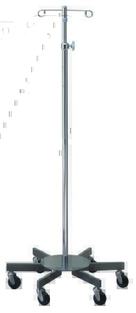 Picture of Infusion Pump Stand Floor Stand McKesson 2-Hook 6-Leg, 3 Inch Rubber Wheel, Ball-Bearing Casters, 26 Inch Diameter Epoxy-Coated Steel Base81-43408