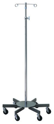 Picture of Infusion Pump Stand Floor Stand McKesson 4-Hook 6-Leg, 3 Inch Rubber Wheel, Ball-Bearing Casters, 26 Inch Diameter Epoxy-Coated Steel Base81-43409