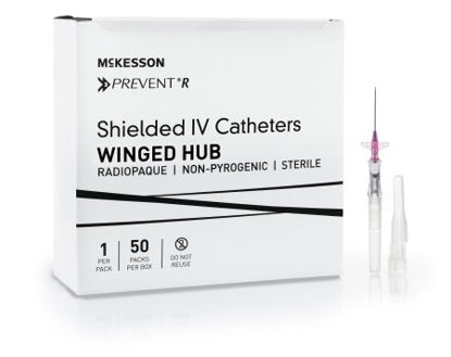 Picture of Peripheral IV Catheter McKesson Prevent® R 20 Gauge 1.16 Inch Button Retracting Safety Needle380334