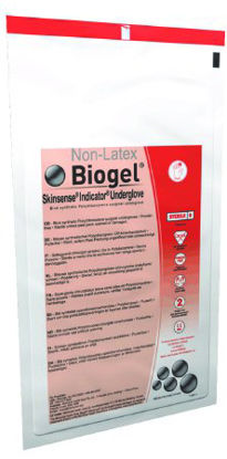 Picture of Surgical Glove Biogel® Skinsense™ Indicator® Underglove Size 7 Sterile Pair Polyisoprene Extended Cuff Length Smooth Blue Not Chemo Approved40670