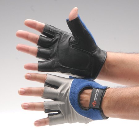 Picture of Impact Glove IMPACTO® Half Finger X-Large Black / Blue / Gray Hand Specific Pair400-00-XL