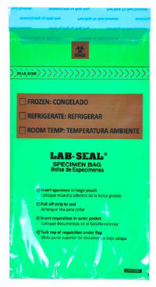 Picture of Specimen Transport Bag with Document Pouch Lab-Seal® Tamper-Evident 6 X 10 Inch LDPE Adhesive Closure Biohazard Symbol / Storage Instructions NonSterileLABA610GR