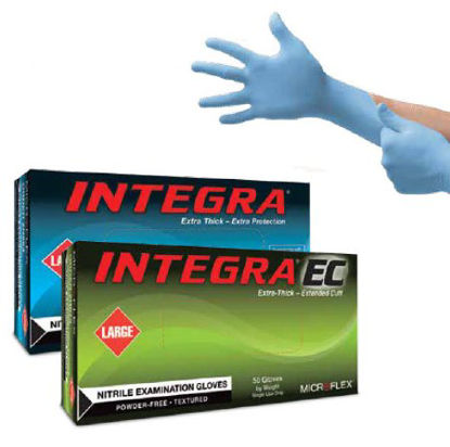 Picture of Exam Glove Integra® EC Large NonSterile Nitrile Extended Cuff Length Fully Textured Blue Not Chemo ApprovedN873