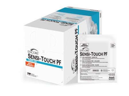 Picture of Surgical Glove ENCORE® Sensi-Touch® PF Size 5.5 Sterile Pair Latex Extended Cuff Length Smooth White Not Chemo Approved7821PF