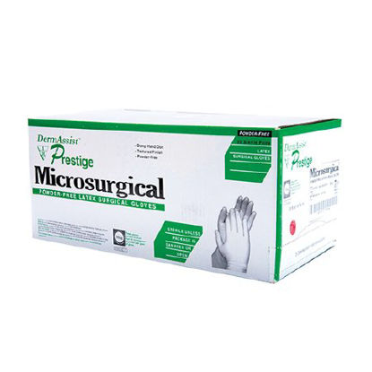 Picture of Surgical Glove DermAssist® Prestige® Microsurgical Size 8 Sterile Pair Latex Extended Cuff Length Fully Textured Brown Not Chemo Approved137800